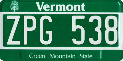 VT license plate ZPG538