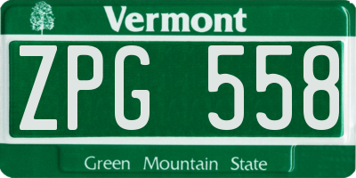 VT license plate ZPG558