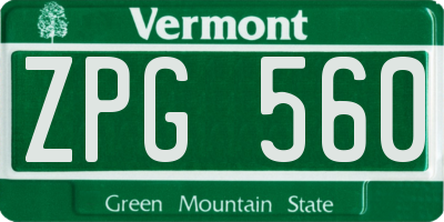 VT license plate ZPG560