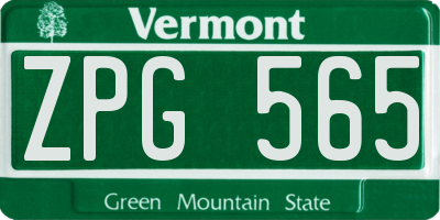 VT license plate ZPG565