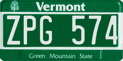 VT license plate ZPG574