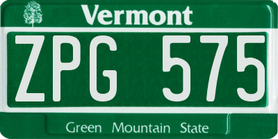 VT license plate ZPG575