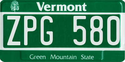 VT license plate ZPG580