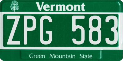 VT license plate ZPG583