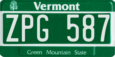 VT license plate ZPG587