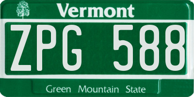 VT license plate ZPG588