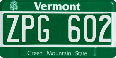 VT license plate ZPG602