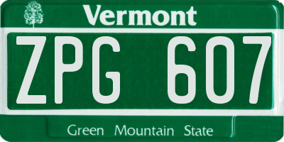 VT license plate ZPG607