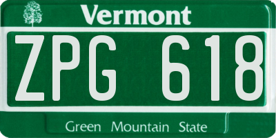 VT license plate ZPG618