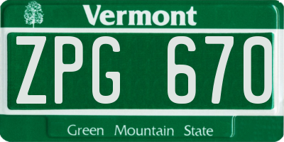 VT license plate ZPG670