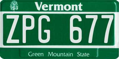 VT license plate ZPG677