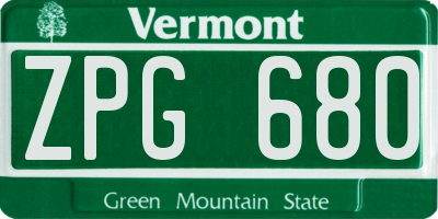 VT license plate ZPG680