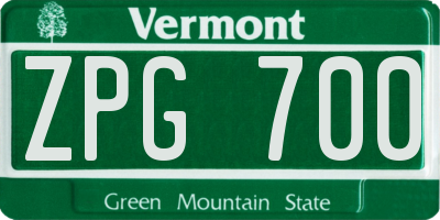 VT license plate ZPG700