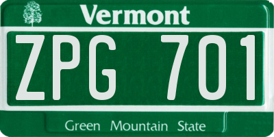 VT license plate ZPG701
