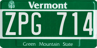 VT license plate ZPG714