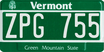 VT license plate ZPG755