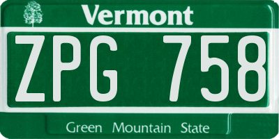 VT license plate ZPG758