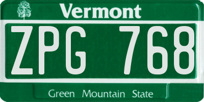 VT license plate ZPG768