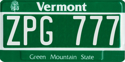 VT license plate ZPG777