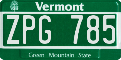 VT license plate ZPG785