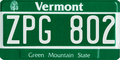 VT license plate ZPG802