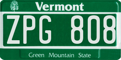 VT license plate ZPG808