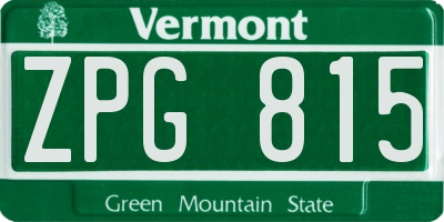 VT license plate ZPG815