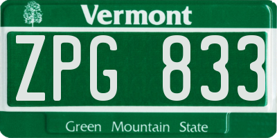 VT license plate ZPG833