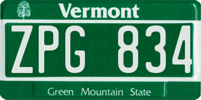 VT license plate ZPG834