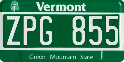 VT license plate ZPG855