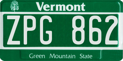 VT license plate ZPG862