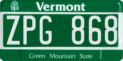 VT license plate ZPG868