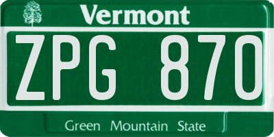 VT license plate ZPG870