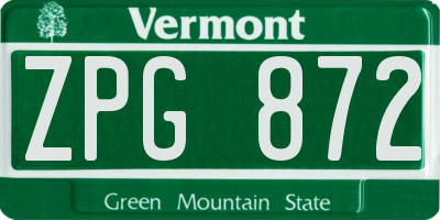 VT license plate ZPG872