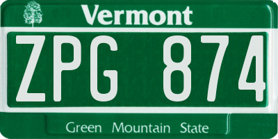 VT license plate ZPG874