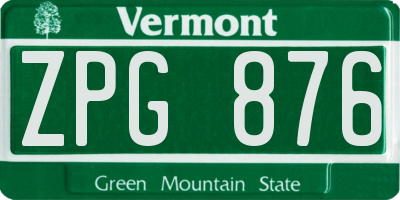 VT license plate ZPG876