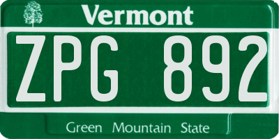 VT license plate ZPG892