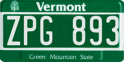 VT license plate ZPG893