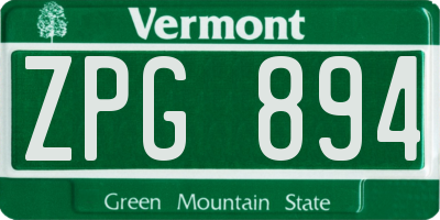 VT license plate ZPG894