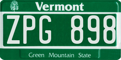 VT license plate ZPG898