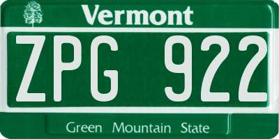 VT license plate ZPG922