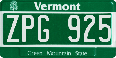 VT license plate ZPG925