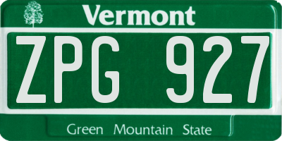 VT license plate ZPG927
