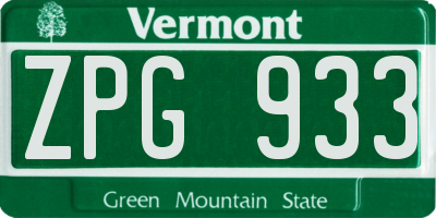 VT license plate ZPG933