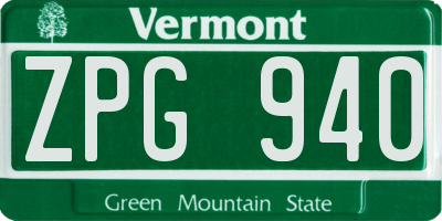 VT license plate ZPG940
