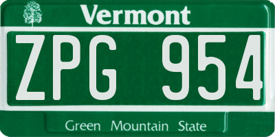 VT license plate ZPG954