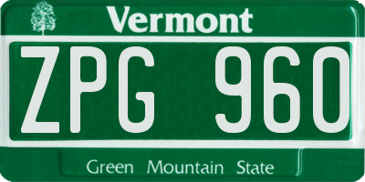 VT license plate ZPG960