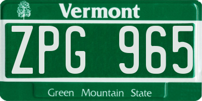 VT license plate ZPG965