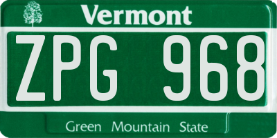 VT license plate ZPG968