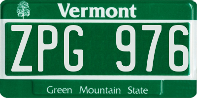 VT license plate ZPG976